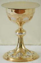 Solid silver gilt antique French Romanesque Chalice.